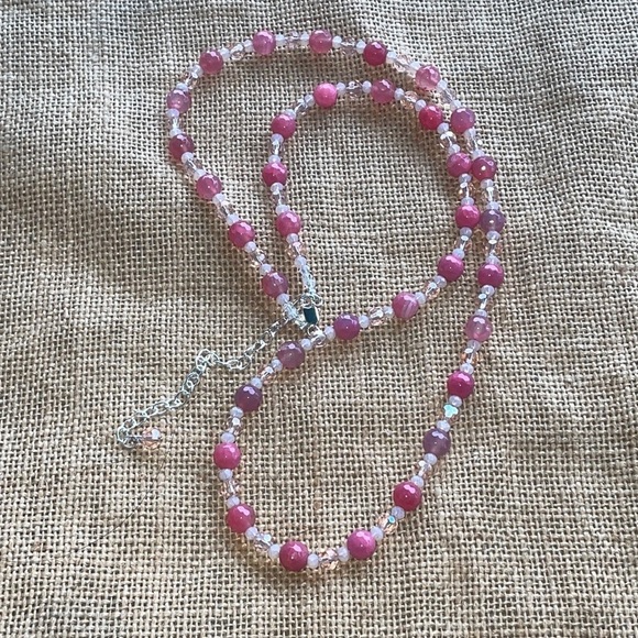 Pink quartz & Crystal spacers adjustable necklace New Handmade luxury New - Picture 5 of 11